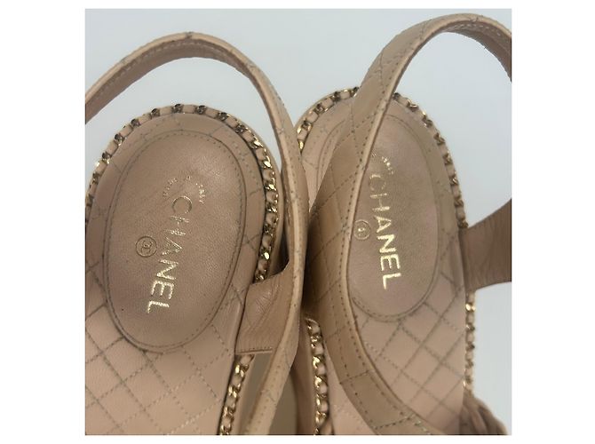 Sandali wedge in pelle beige da donna Chanel - vista 8
