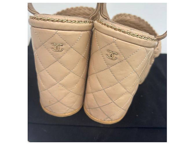 Sandali wedge in pelle beige da donna Chanel - vista 9