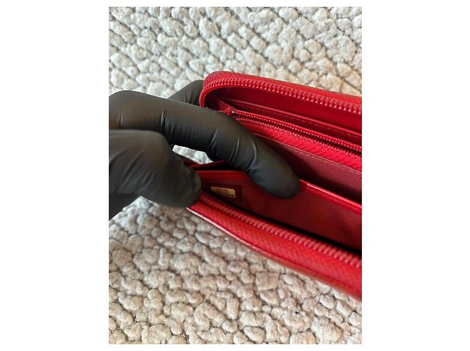 Chanel portafoglio in pelle caviar rossa con zip - vista 11