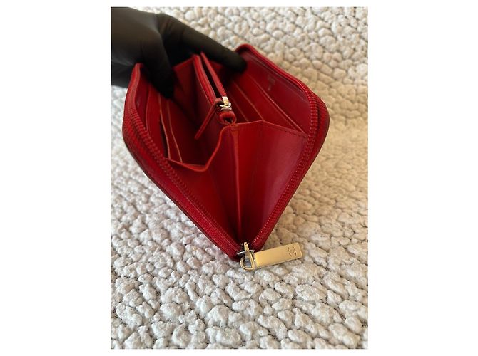 Chanel portafoglio in pelle caviar rossa con zip - vista 13