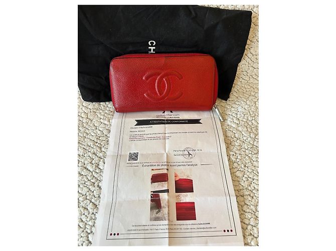 Chanel portafoglio in pelle caviar rossa con zip - vista 17
