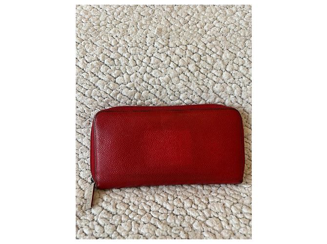 Chanel portafoglio in pelle caviar rossa con zip - vista 3