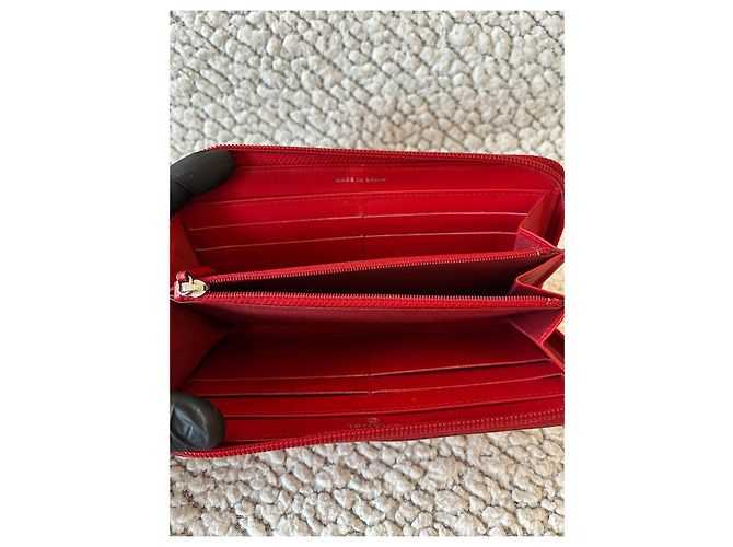 Chanel portafoglio in pelle caviar rossa con zip - vista 5