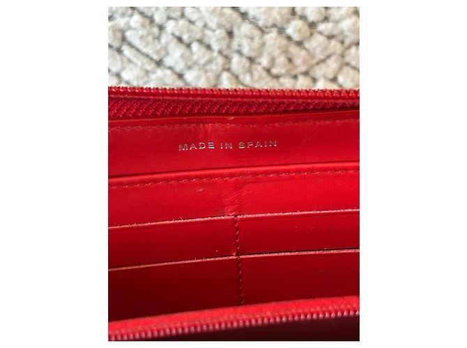 Chanel portafoglio in pelle caviar rossa con zip - vista 6