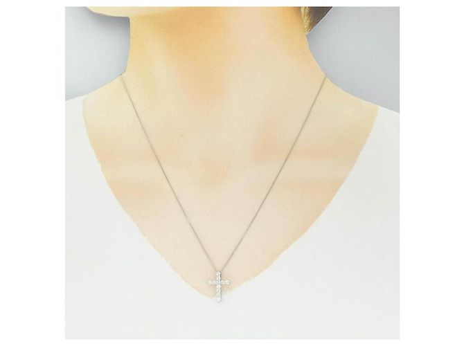 Autre Marque Collana Croce in Diamanti Pt900 Pt850 - vista 6