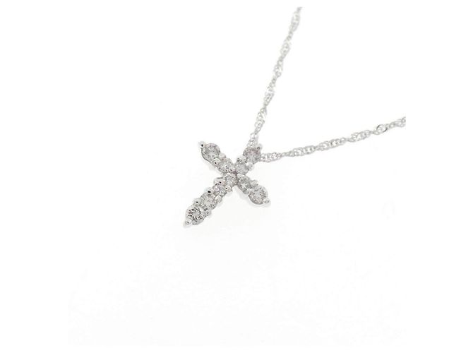 Autre Marque Collana Croce in Oro Bianco Au750 e Diamanti - vista 3