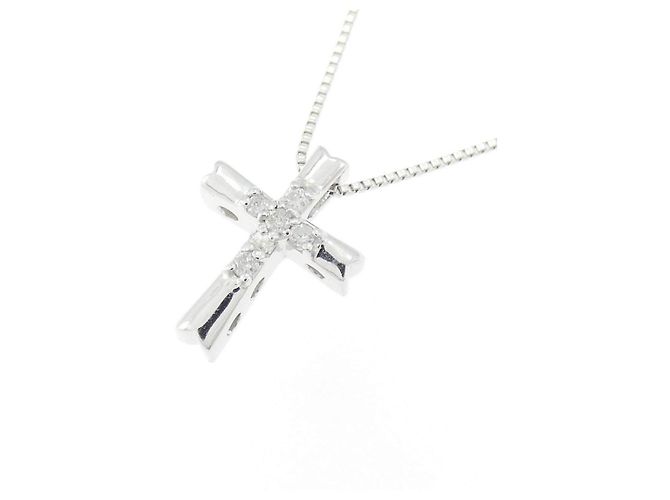 Autre Marque Collana Croce in Oro Bianco K10 e Diamanti - vista 3