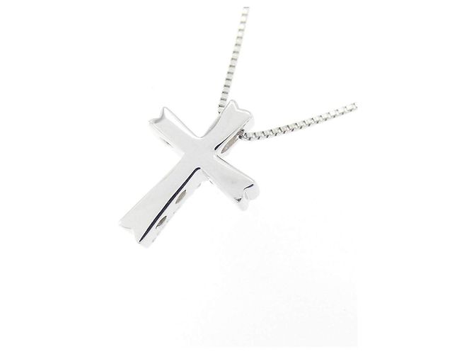 Autre Marque Collana Croce in Oro Bianco K10 e Diamanti - vista 4