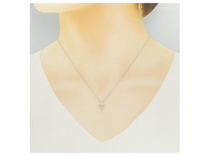 Autre Marque Collana Croce in Oro Bianco K10 e Diamanti - vista 6