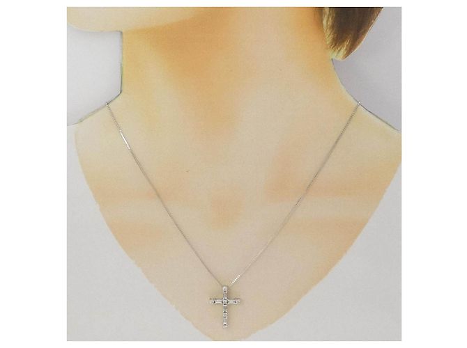 Autre Marque Collana Croce in Oro Bianco Au750 e Diamanti - vista 6