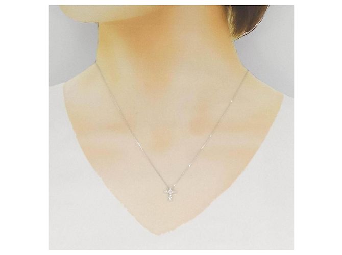 Autre Marque Collana Croce in Oro Bianco Au750 e Diamanti - vista 6