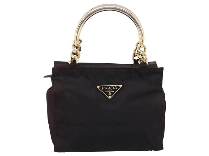 PRADA Metal Handle Hand Bag Nylon Black - vista 13