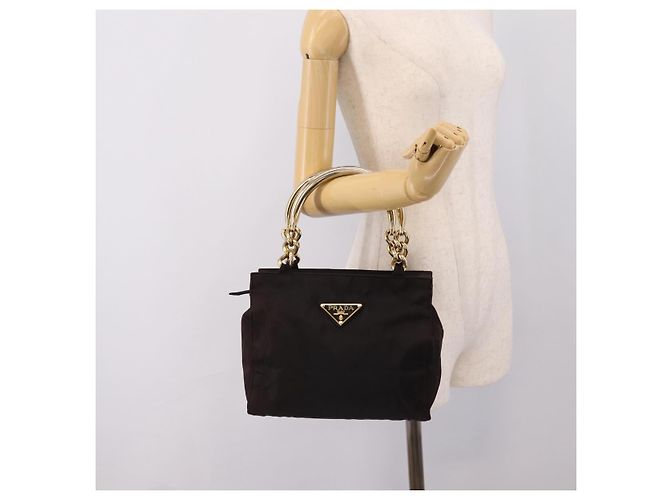 PRADA Metal Handle Hand Bag Nylon Black - vista 24