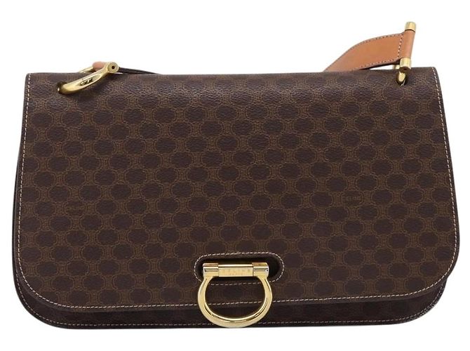 Céline CELINE Macadam Canvas Shoulder Bag PVC Leather Brown Gold - vista 2