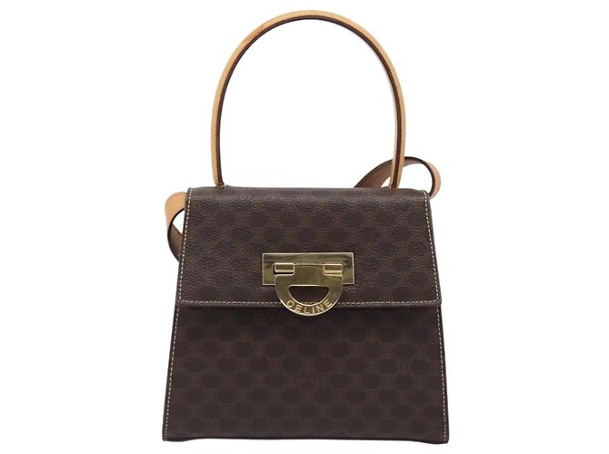 Céline CELINE Macadam Canvas Hand Bag PVC Leather 2way Brown Gold - vista 13