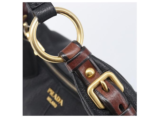 PRADA Shoulder Bag Vittero Dino Leather Black Gold - vista 16
