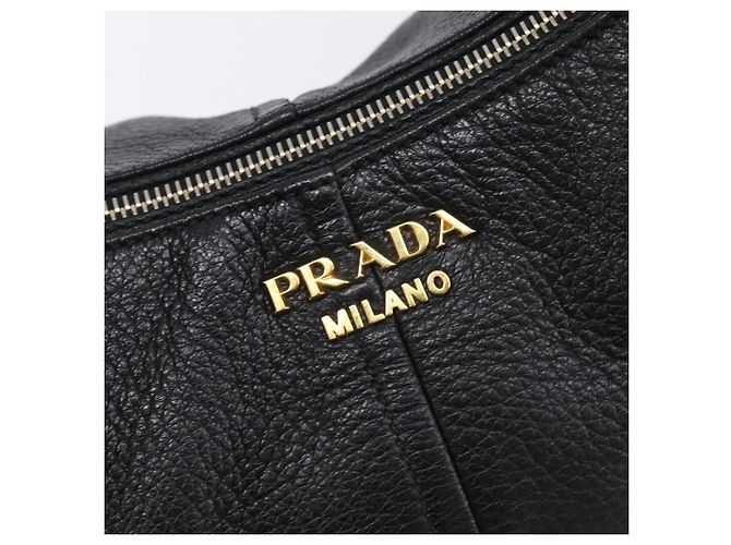 PRADA Shoulder Bag Vittero Dino Leather Black Gold - vista 17