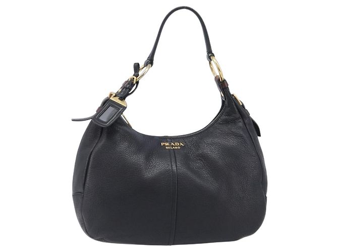 PRADA Shoulder Bag Vittero Dino Leather Black Gold - vista 2