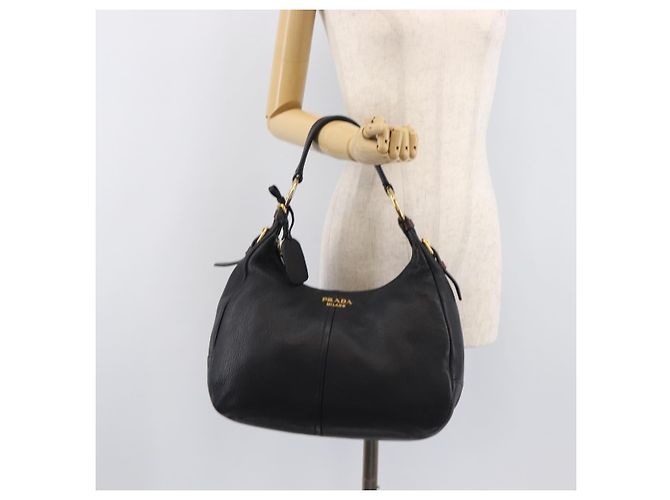 PRADA Shoulder Bag Vittero Dino Leather Black Gold - vista 28