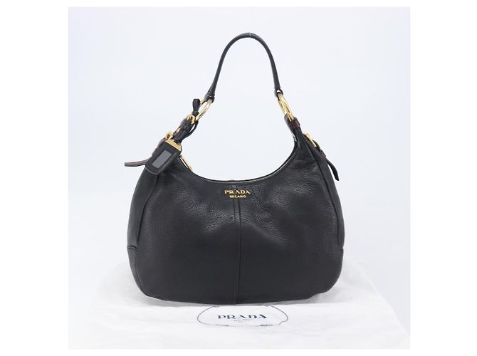 PRADA Shoulder Bag Vittero Dino Leather Black Gold - vista 29