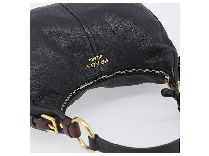 PRADA Shoulder Bag Vittero Dino Leather Black Gold - vista 6
