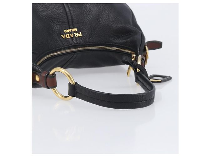 PRADA Shoulder Bag Vittero Dino Leather Black Gold - vista 7
