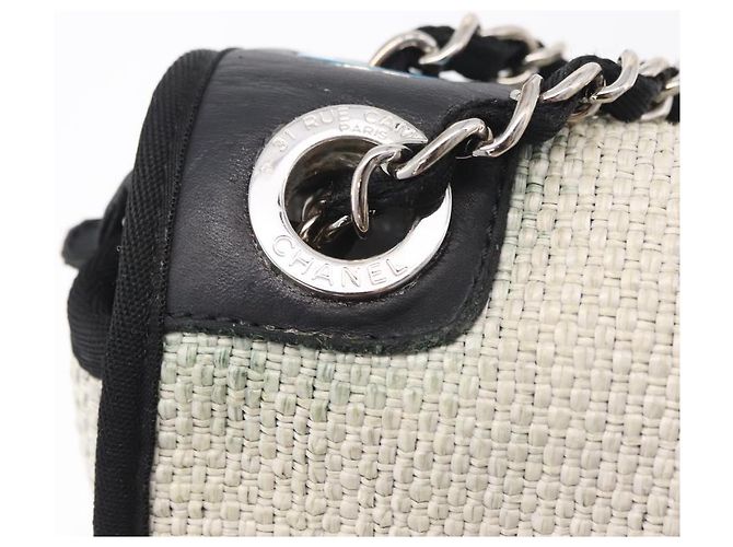 CHANEL Deauville line Chain Shoulder Bag Straw White Silver CC - vista 12