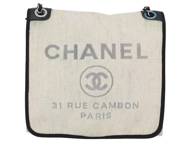 CHANEL Deauville line Chain Shoulder Bag Straw White Silver CC - vista 13