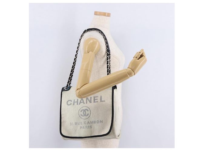 CHANEL Deauville line Chain Shoulder Bag Straw White Silver CC - vista 28