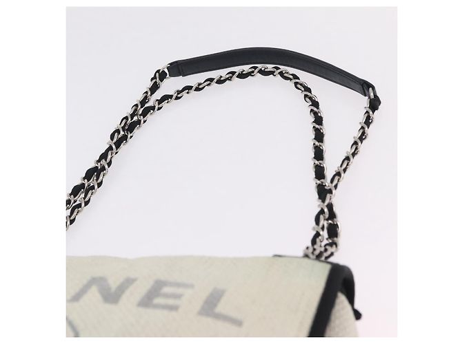 CHANEL Deauville line Chain Shoulder Bag Straw White Silver CC - vista 5