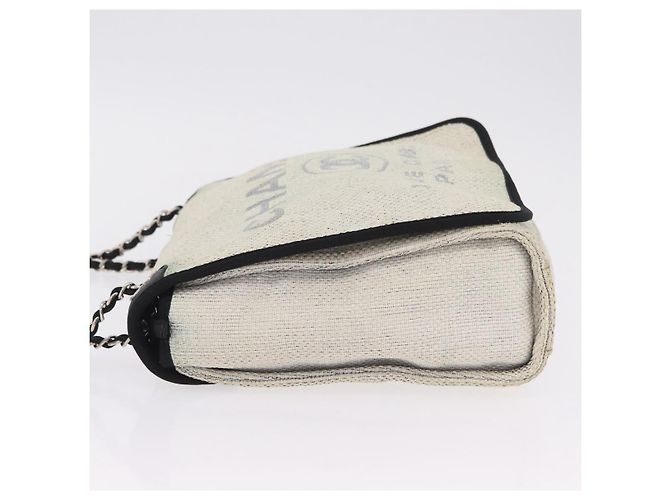 CHANEL Deauville line Chain Shoulder Bag Straw White Silver CC - vista 6