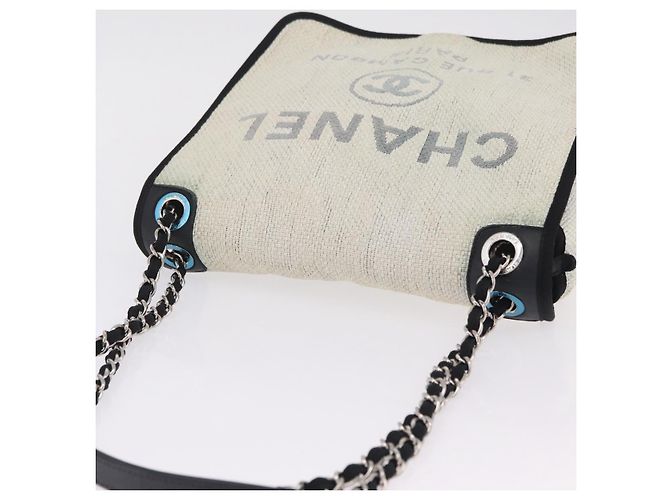CHANEL Deauville line Chain Shoulder Bag Straw White Silver CC - vista 7