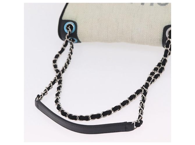CHANEL Deauville line Chain Shoulder Bag Straw White Silver CC - vista 8