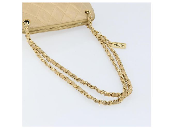 CHANEL Matelasse Chain Shoulder Bag Lamb Skin Beige Gold CC - vista 7