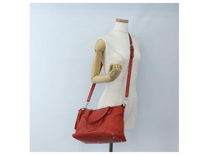 GUCCI Soho Hand Bag Leather 2way Orange Gold 308362 - vista 27