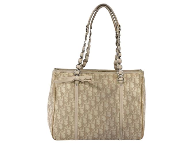 Christian Dior Trotter Canvas Romantic Hand Bag PVC Beige Silver - vista 13