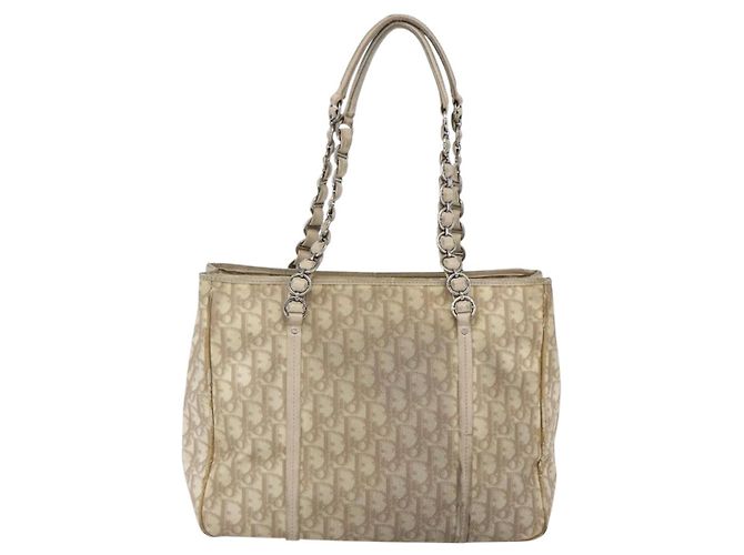 Christian Dior Trotter Canvas Romantic Hand Bag PVC Beige Silver - vista 2