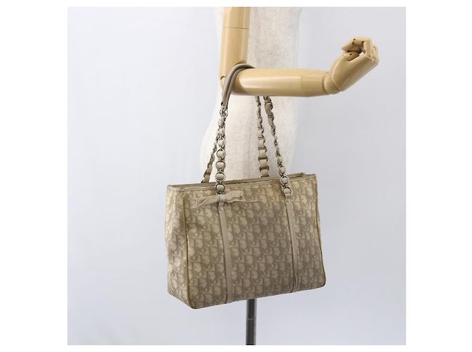 Christian Dior Trotter Canvas Romantic Hand Bag PVC Beige Silver - vista 21