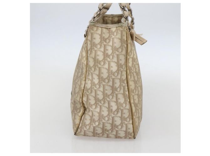 Christian Dior Trotter Canvas Romantic Hand Bag PVC Beige Silver - vista 3
