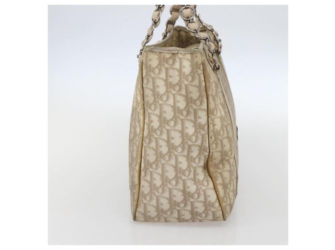 Christian Dior Trotter Canvas Romantic Hand Bag PVC Beige Silver - vista 4