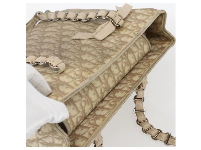 Christian Dior Trotter Canvas Romantic Hand Bag PVC Beige Silver - vista 6