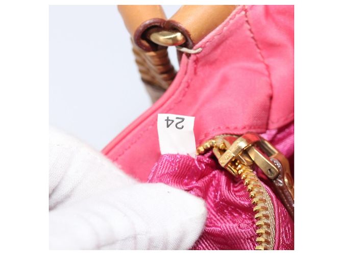 PRADA Hand Bag Nylon Pink Gold Tone - vista 10
