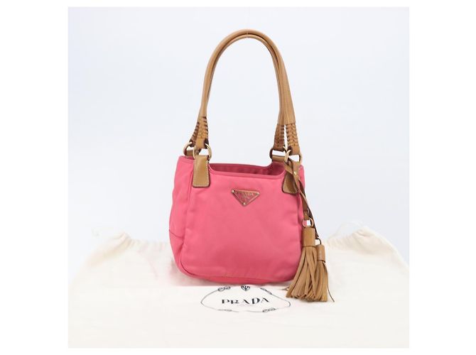PRADA Hand Bag Nylon Pink Gold Tone - vista 12