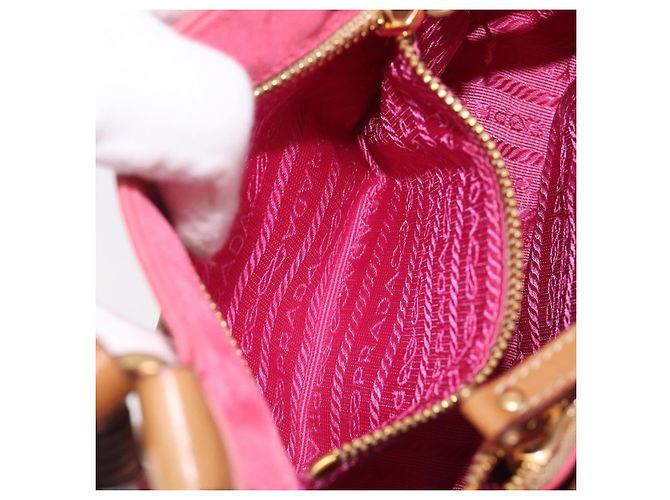 PRADA Hand Bag Nylon Pink Gold Tone - vista 26