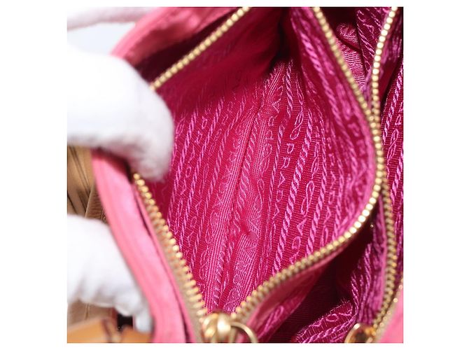 PRADA Hand Bag Nylon Pink Gold Tone - vista 28