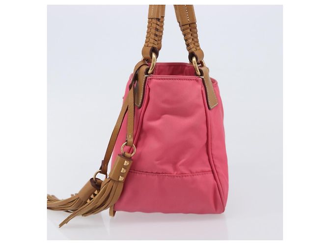 PRADA Hand Bag Nylon Pink Gold Tone - vista 3