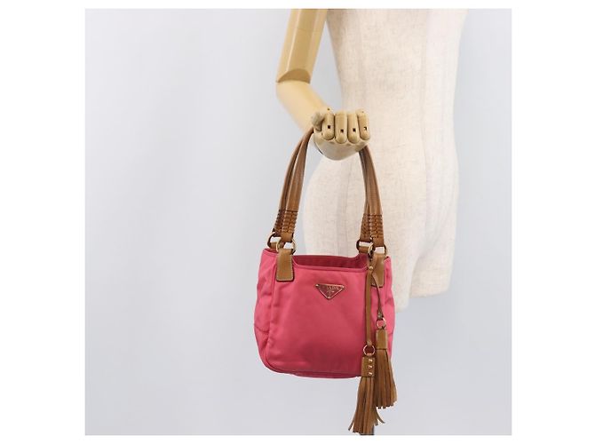 PRADA Hand Bag Nylon Pink Gold Tone - vista 30