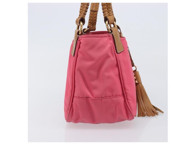 PRADA Hand Bag Nylon Pink Gold Tone - vista 4