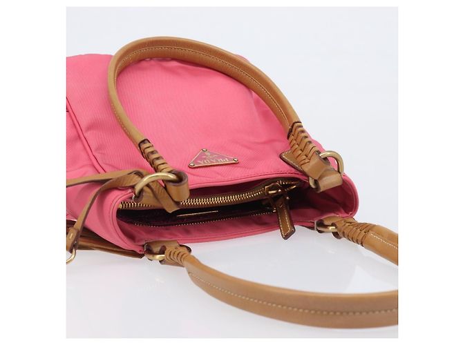 PRADA Hand Bag Nylon Pink Gold Tone - vista 6