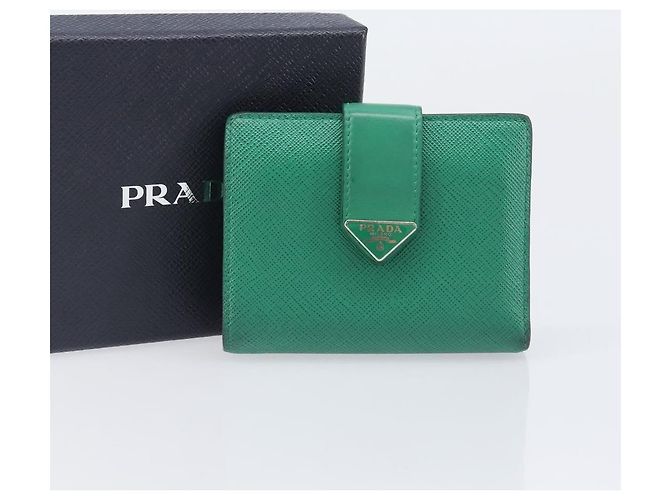 PRADA Compact Wallet Saffiano leather Green Gold Tone - vista 12